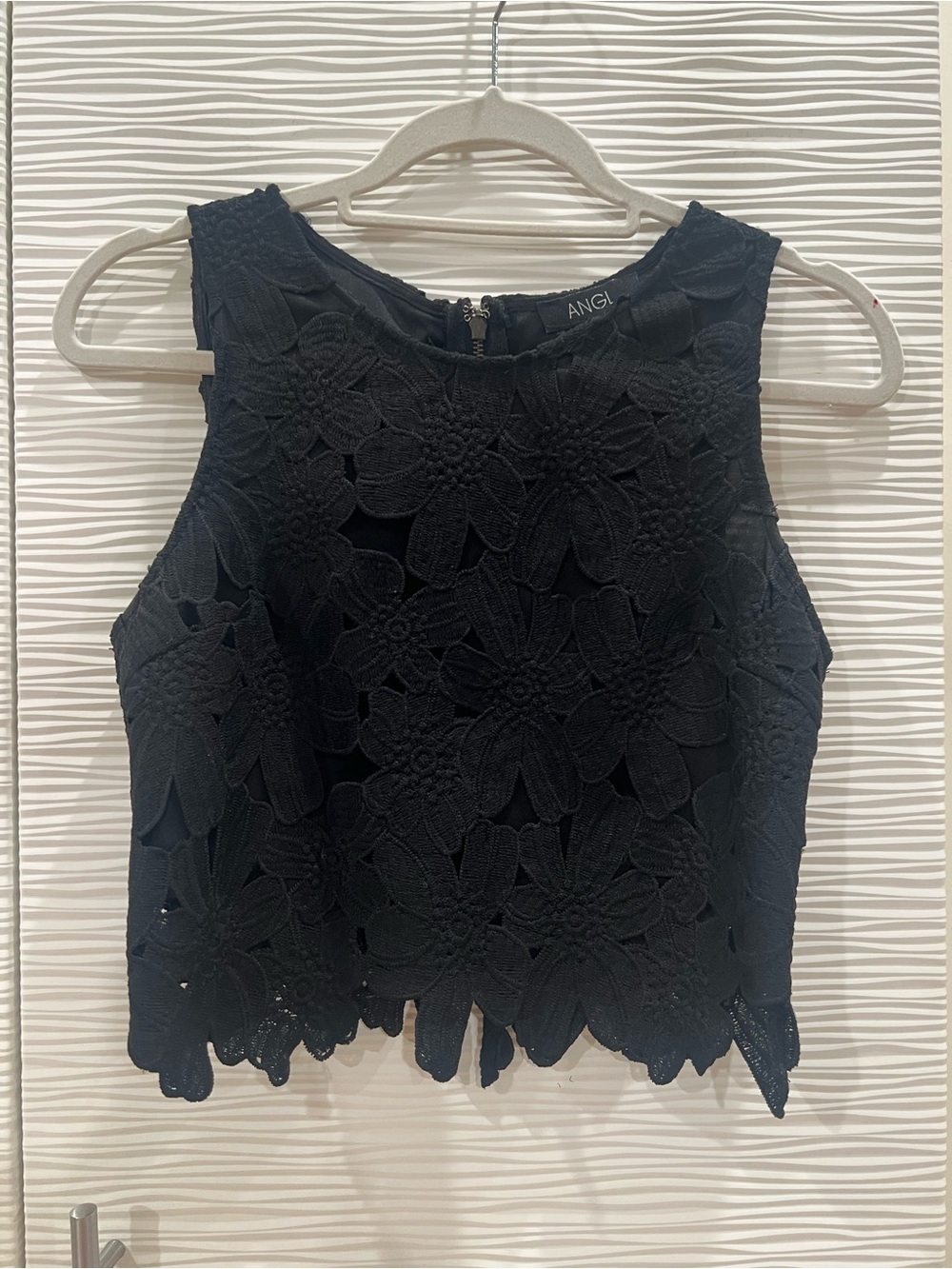 ANGL Black Floral Lace Cropped Tank Top